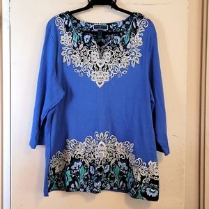 Painted Tunic with 3/4 Sleeves NWOT